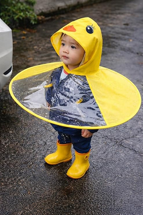 Kids Portable Foldable Hands-Free Waterproof Cute Cartoon Umbrella Hat Raincoat