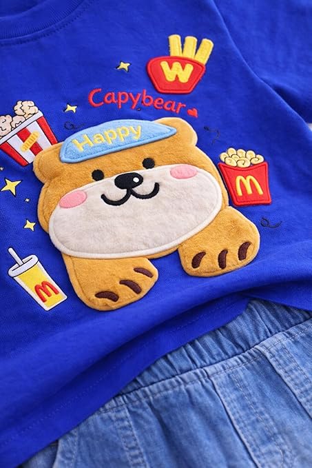 Kids Casual Graphic Tee & Denim Shorts Set
