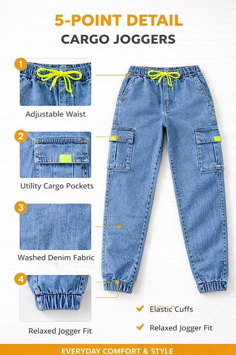 Kid's Trendy Cool Washed Casual Denim Jeans Pant with Elasticated Waistband