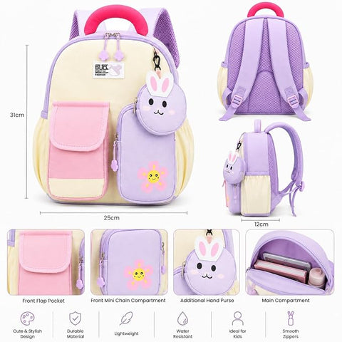 Kids Dino & Bunny School Bag Backpack with Coin Purse