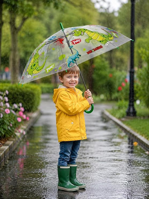 Kids Auto Open Clear Dinosaur Umbrella with Whistle