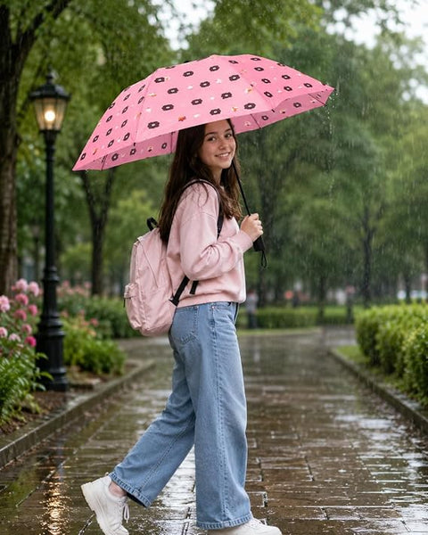 Bear Print 3 Fold Rain Umbrella | Travel Umbrella wid Cover