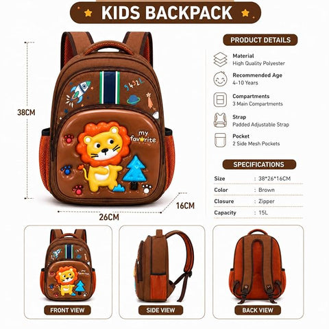 Kids 3D Cartoon School Bag with Multi Compartments & Pockets