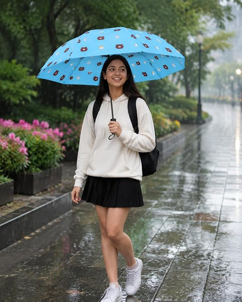Bear Print 3 Fold Rain Umbrella | Travel Umbrella wid Cover