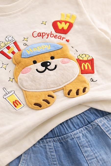 Kids Casual Graphic Tee & Denim Shorts Set