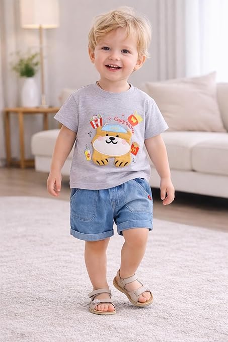 Kids Casual Graphic Tee & Denim Shorts Set