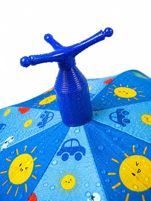 Kids Cartoon Car Rain Umbrella with Built-in Cover & Stand