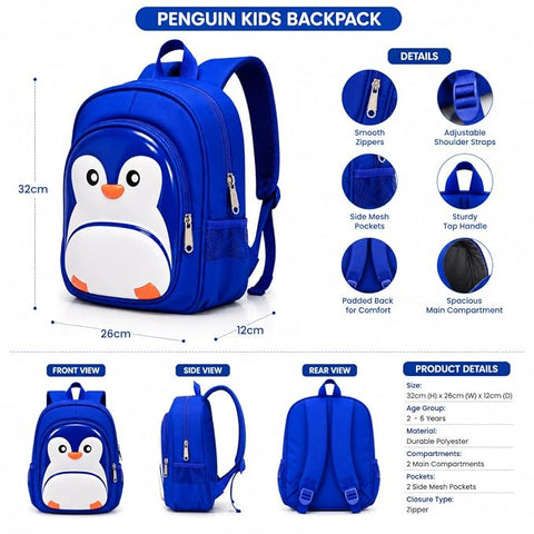 Cute 3D Penguin Kids Backpack School Bag for Boys n Girls