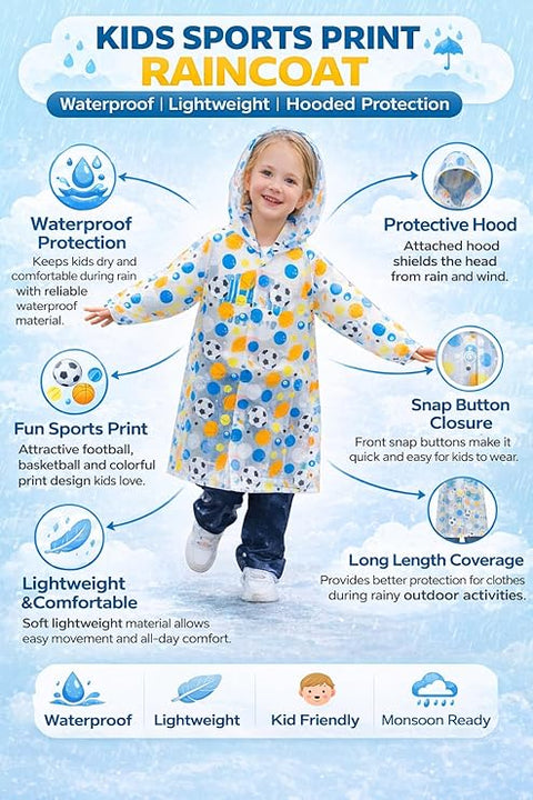 Kids Printed Hooded Raincoat Suitable For 4-8 Years