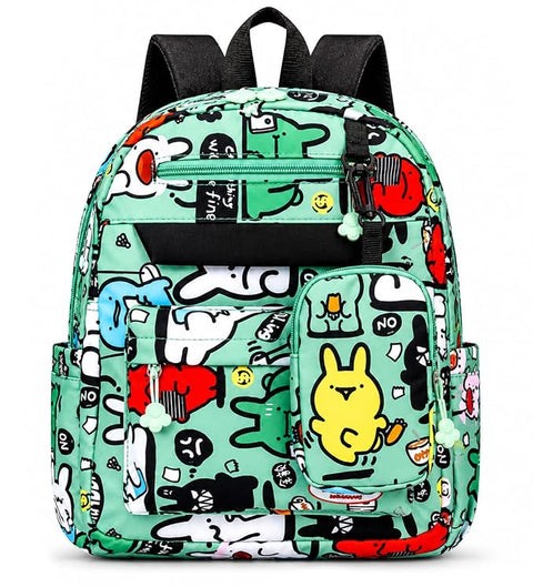 Cartoon Graffiti School Backpack with Detachable Pouch