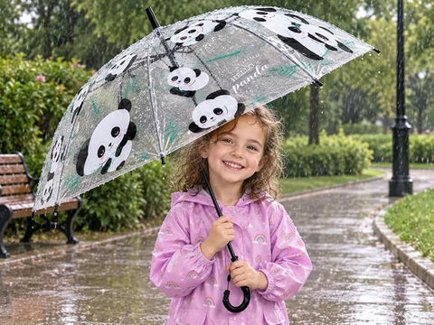 Kids Auto Open Clear Panda Umbrella with Whistle