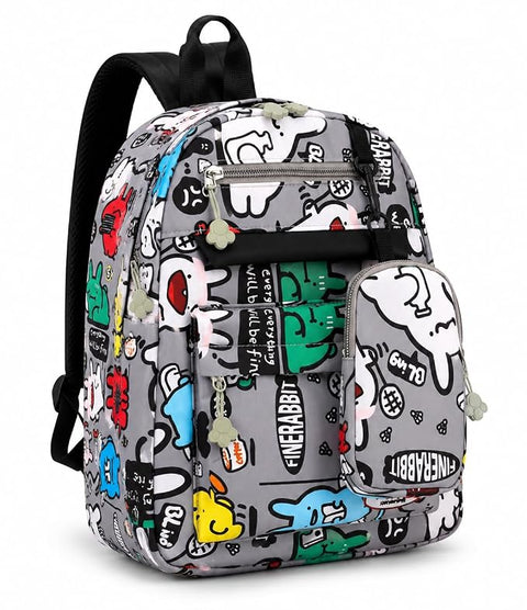 Cartoon Graffiti School Backpack with Detachable Pouch