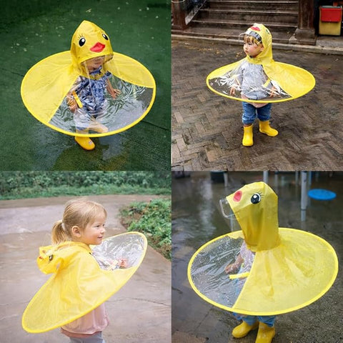 Kids Portable Foldable Hands-Free Waterproof Cute Cartoon Umbrella Hat Raincoat