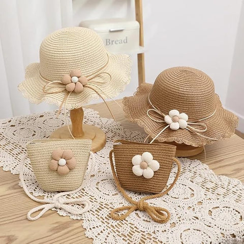 Sun Hat with Matching Sling Bag Combo For 2-8 Years Girls