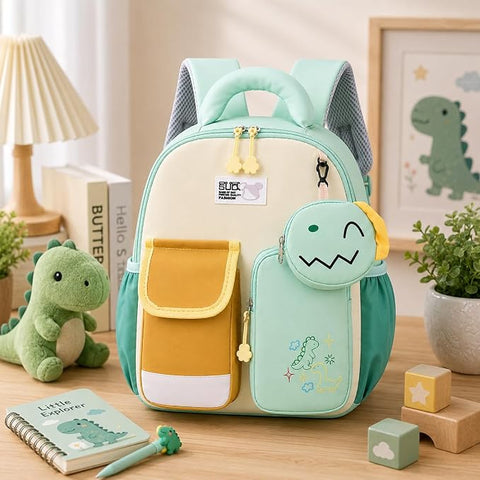 Kids Dino & Bunny School Bag Backpack with Coin Purse