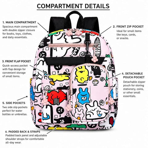 Cartoon Graffiti School Backpack with Detachable Pouch
