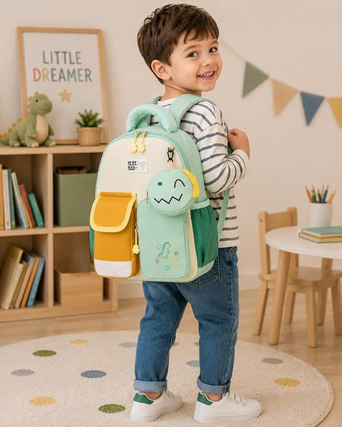 Kids Dino & Bunny School Bag Backpack with Coin Purse
