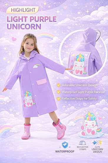 Kids Purple Hooded Raincoat