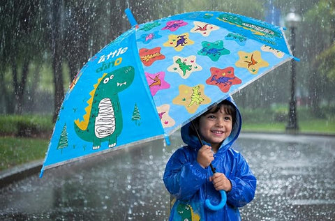 Kids Colorful Dinosaur Rain Umbrella with Whistle Keychain
