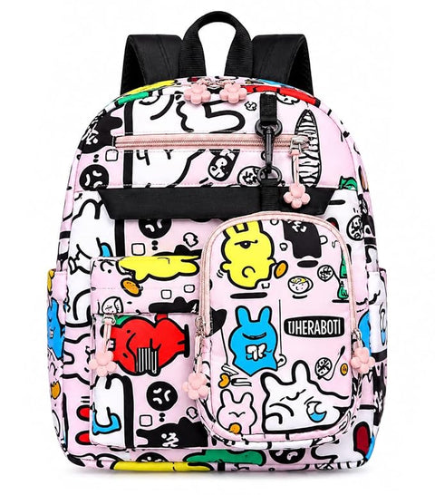 Cartoon Graffiti School Backpack with Detachable Pouch