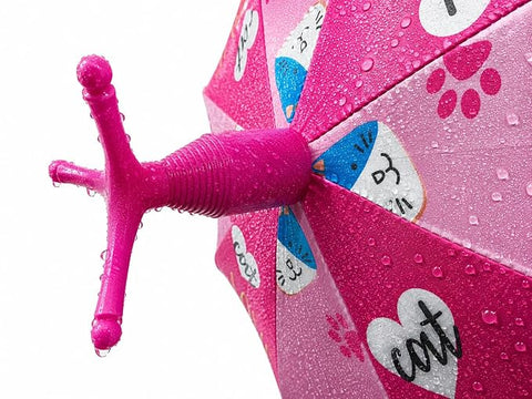 Kids Cat Print Rain Umbrella with Built-in Cover & Stand