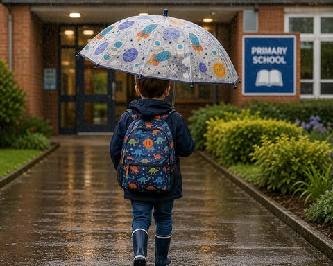 Clear Cute Space Print Kids Umbrella with Anti Pinch Runner