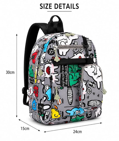 Cartoon Graffiti School Backpack with Detachable Pouch