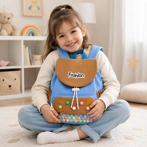 Kids Waterproof Pom Pom Backpack School Bag
