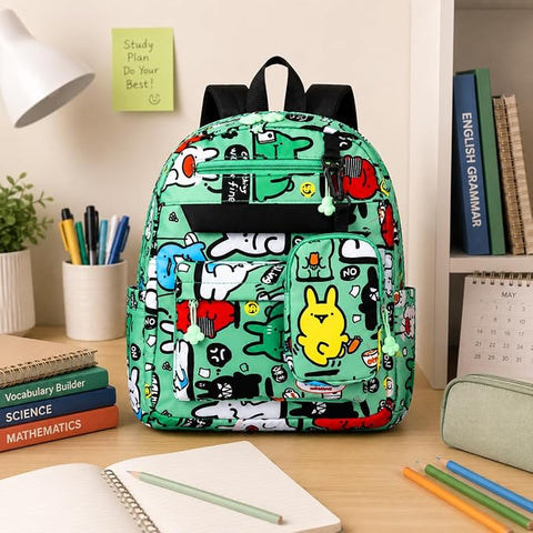 Cartoon Graffiti School Backpack with Detachable Pouch