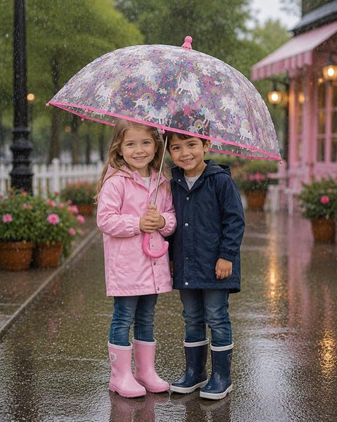 Clear Cute Unicorn Print Kids Umbrella with Anti Pinch Runner