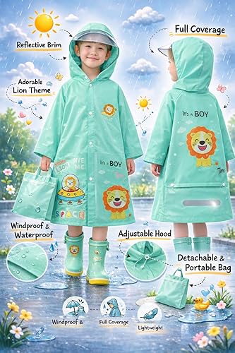 Kids Green Hooded Raincoat