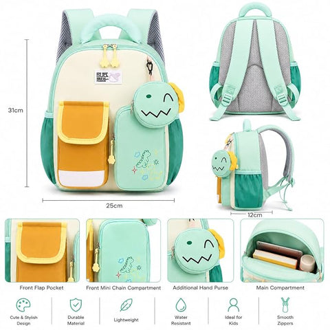 Kids Dino & Bunny School Bag Backpack with Coin Purse