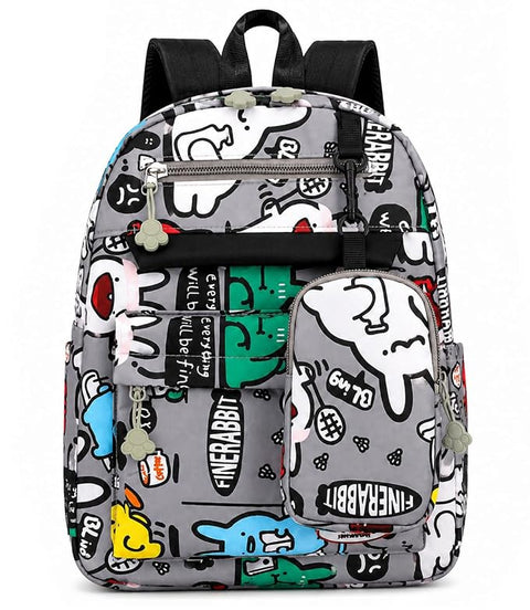 Cartoon Graffiti School Backpack with Detachable Pouch