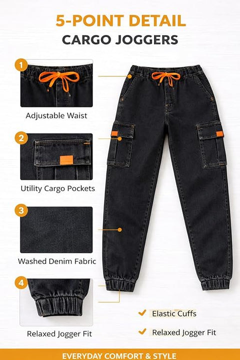 Kid's Trendy Cool Washed Casual Denim Jeans Pant with Elasticated Waistband