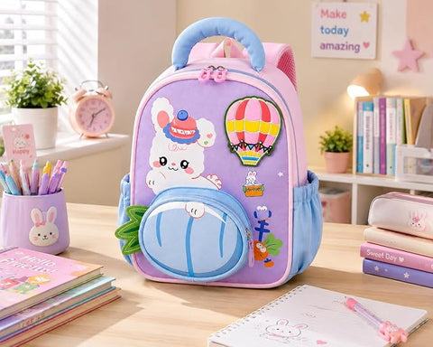 Bunny in Hot Air Balloon School Bag Backpack for Girls