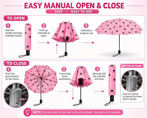 Bear Print 3 Fold Rain Umbrella | Travel Umbrella wid Cover