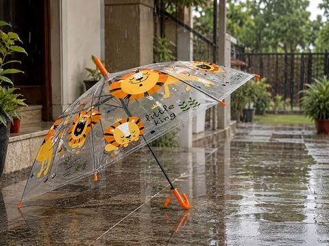 Kids Auto Open Clear Lion Umbrella with Whistle