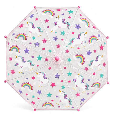 Clear Cute Unicorn Print Kids Umbrella with Anti Pinch Runner