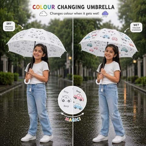 Kids Car Colour Changing Magic Umbrella with Whistle