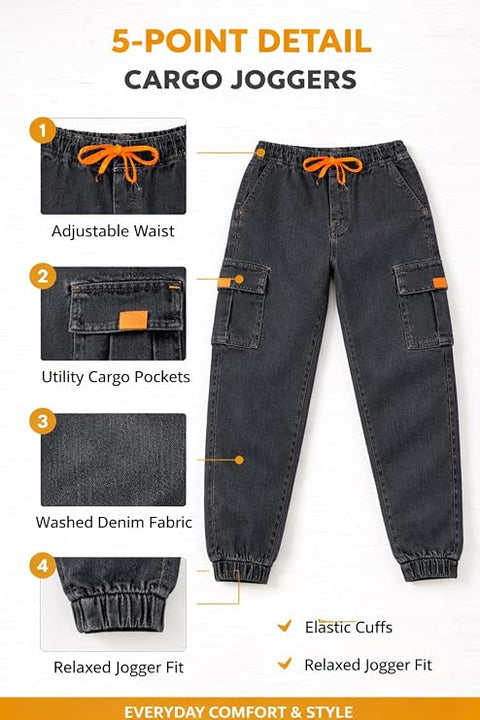 Kid's Trendy Cool Washed Casual Denim Jeans Pant with Elasticated Waistband