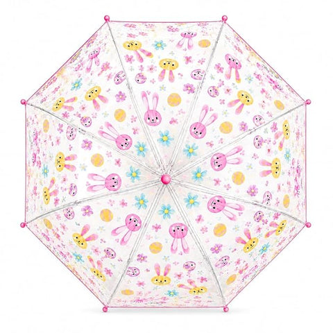 Clear Cute Bunny Print Kids Umbrella with Anti Pinch Runner