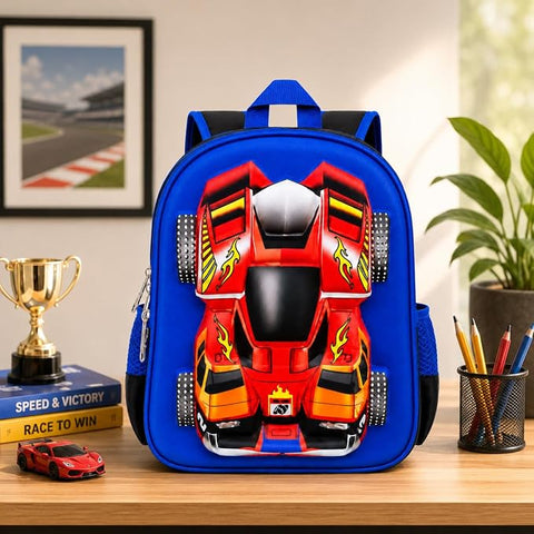 3D Racing Car School Backpack For Kids