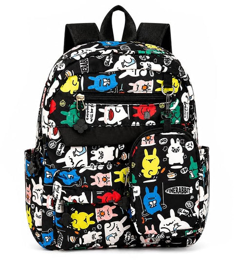 Cartoon Graffiti School Backpack with Detachable Pouch