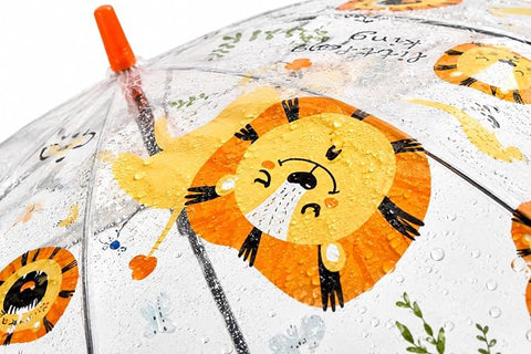 Kids Auto Open Clear Lion Umbrella with Whistle