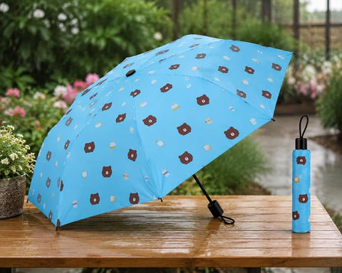 Bear Print 3 Fold Rain Umbrella | Travel Umbrella wid Cover