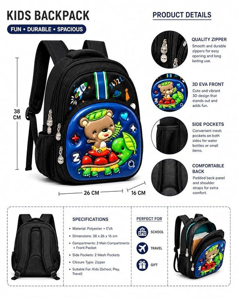 Kids 3D Cartoon School Bag with Multi Compartments & Pockets