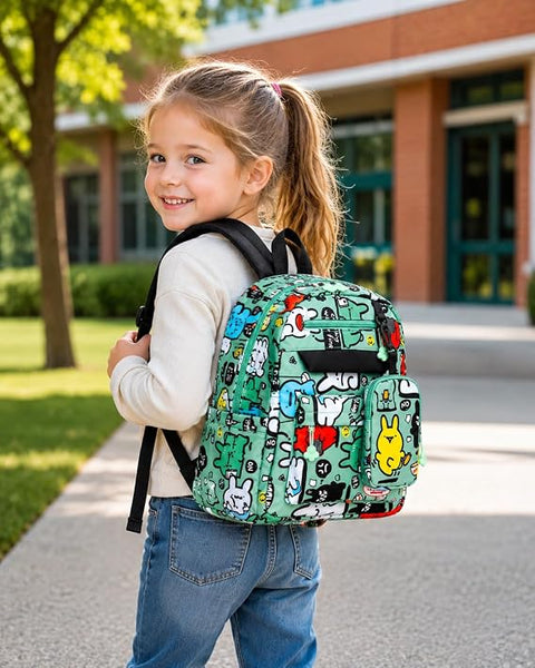 Cartoon Graffiti School Backpack with Detachable Pouch