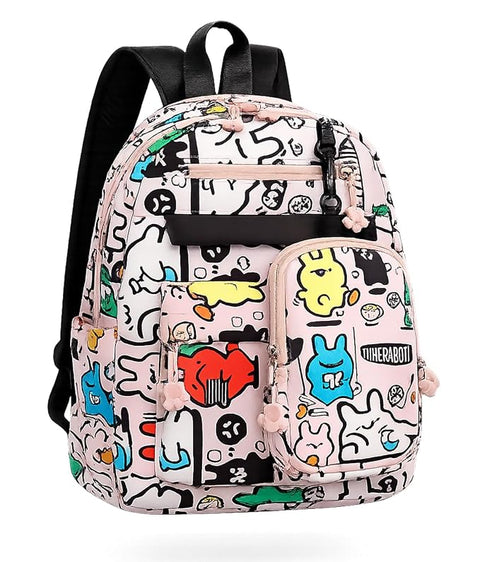 Cartoon Graffiti School Backpack with Detachable Pouch