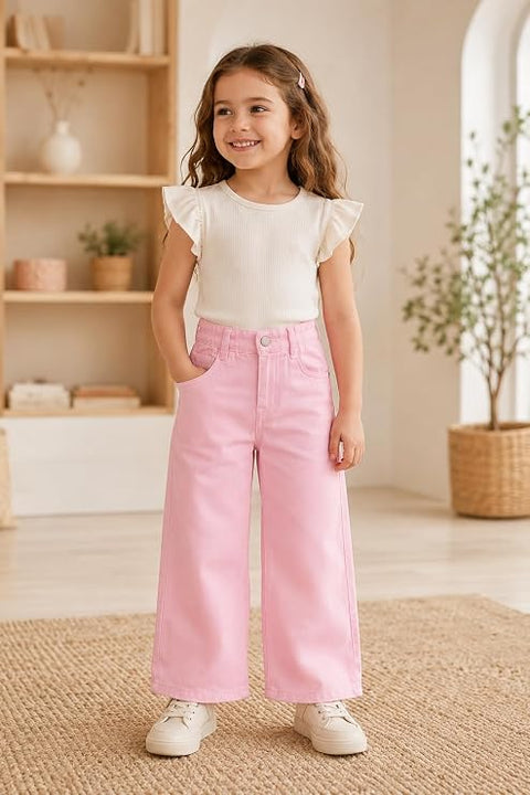 Girls Cotton Twill Wide Leg Pants