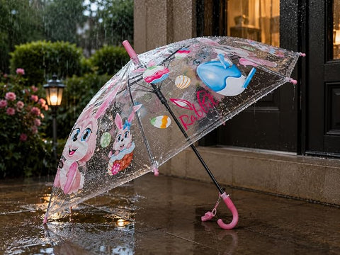 Kids Auto Open Clear Rabbit Umbrella with Whistle